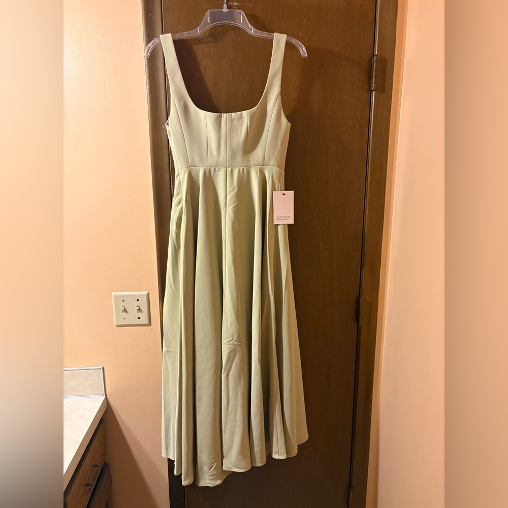 Sleeveless Square-Neck Midi Dress in Sage - Picture 7 of 9